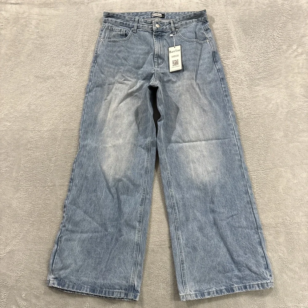NWT Bareline Wide Leg Jeans Men 32 Blue High Rise Blue Baggy Y2K Streetwear Skat